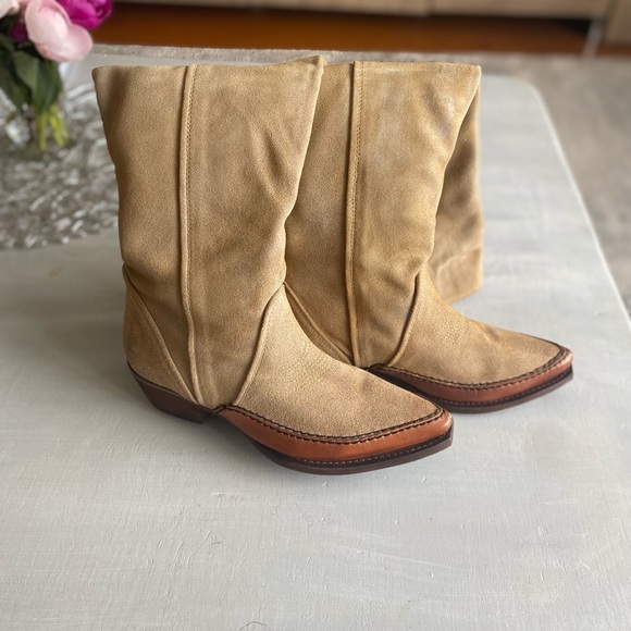 New Free People Sterling Western Tall Boots Tan Suede Leather Size 37.5 - Picture 9 of 13